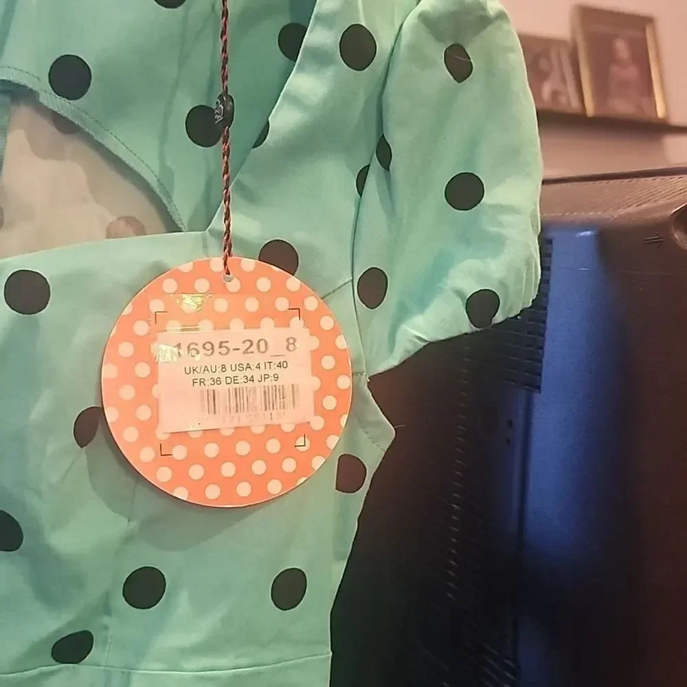 Teal Polka Dot Dress DOLLY AND DOTTY UK SIZE 8 NWT
